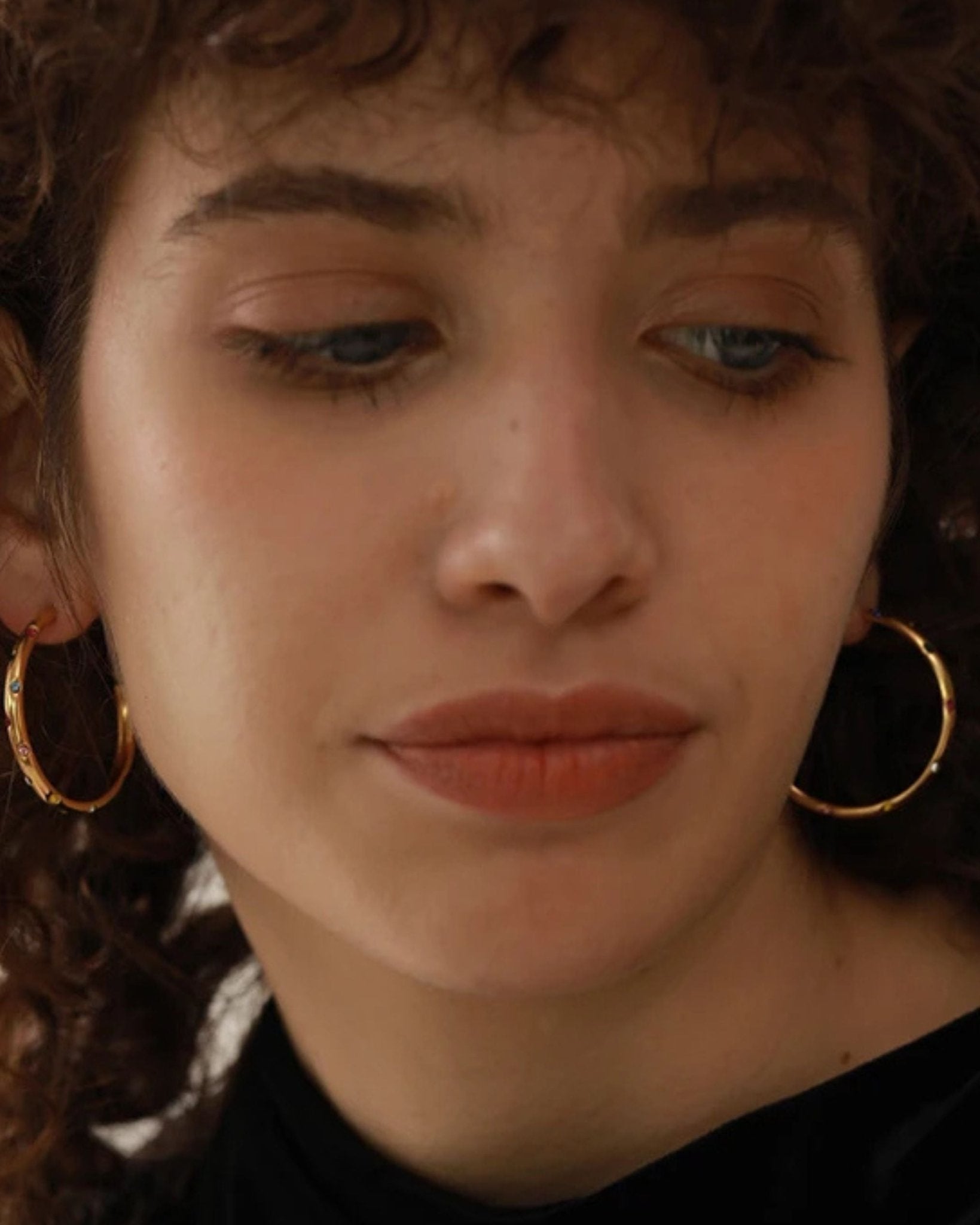 CZ Inlaid Large Half Hoop Earrings - T. Randall Jewelry