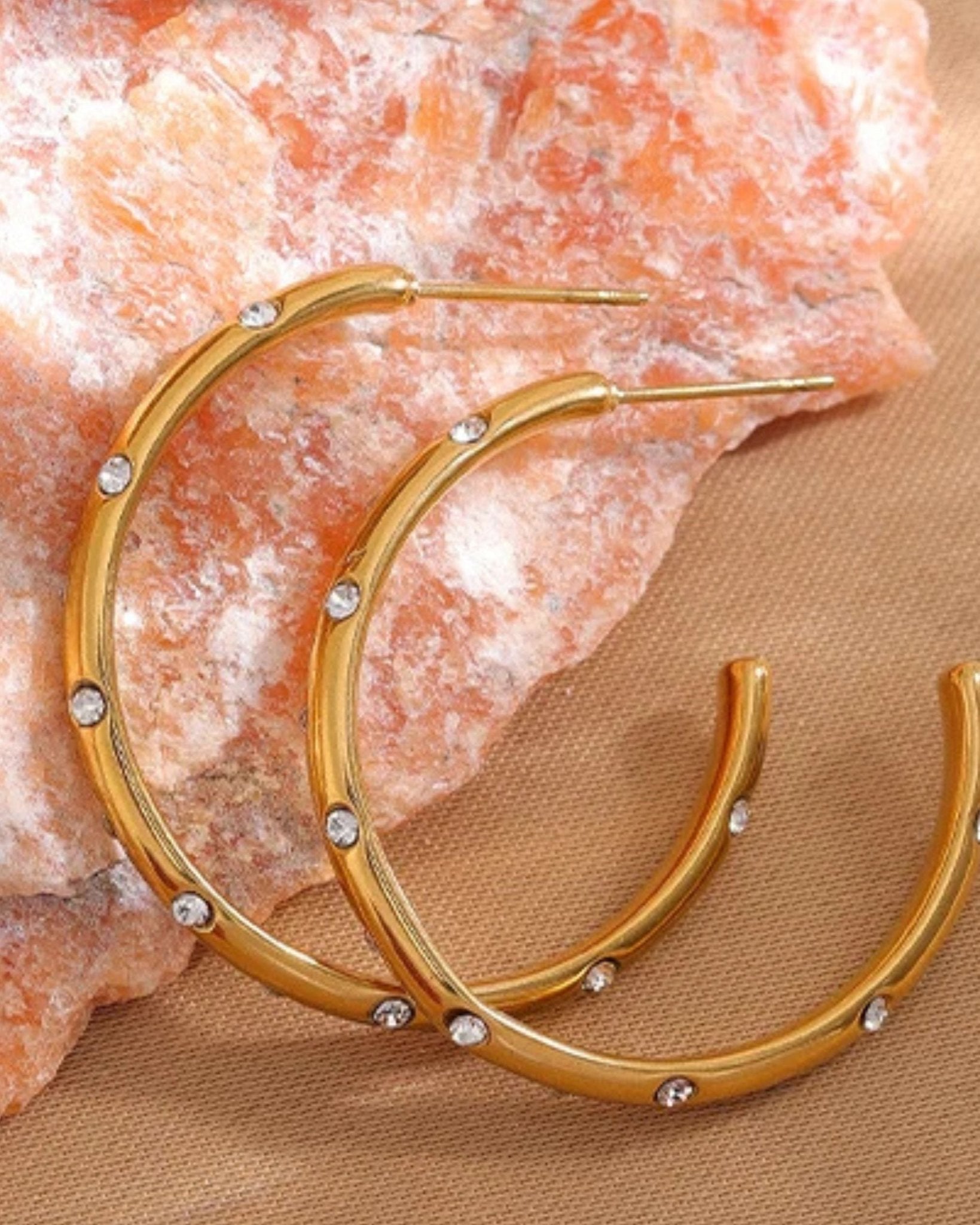 CZ Inlaid Large Half Hoop Earrings - T. Randall Jewelry