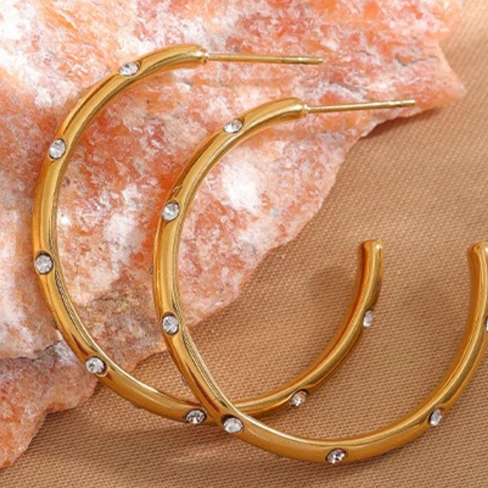 CZ Inlaid Large Half Hoop Earrings