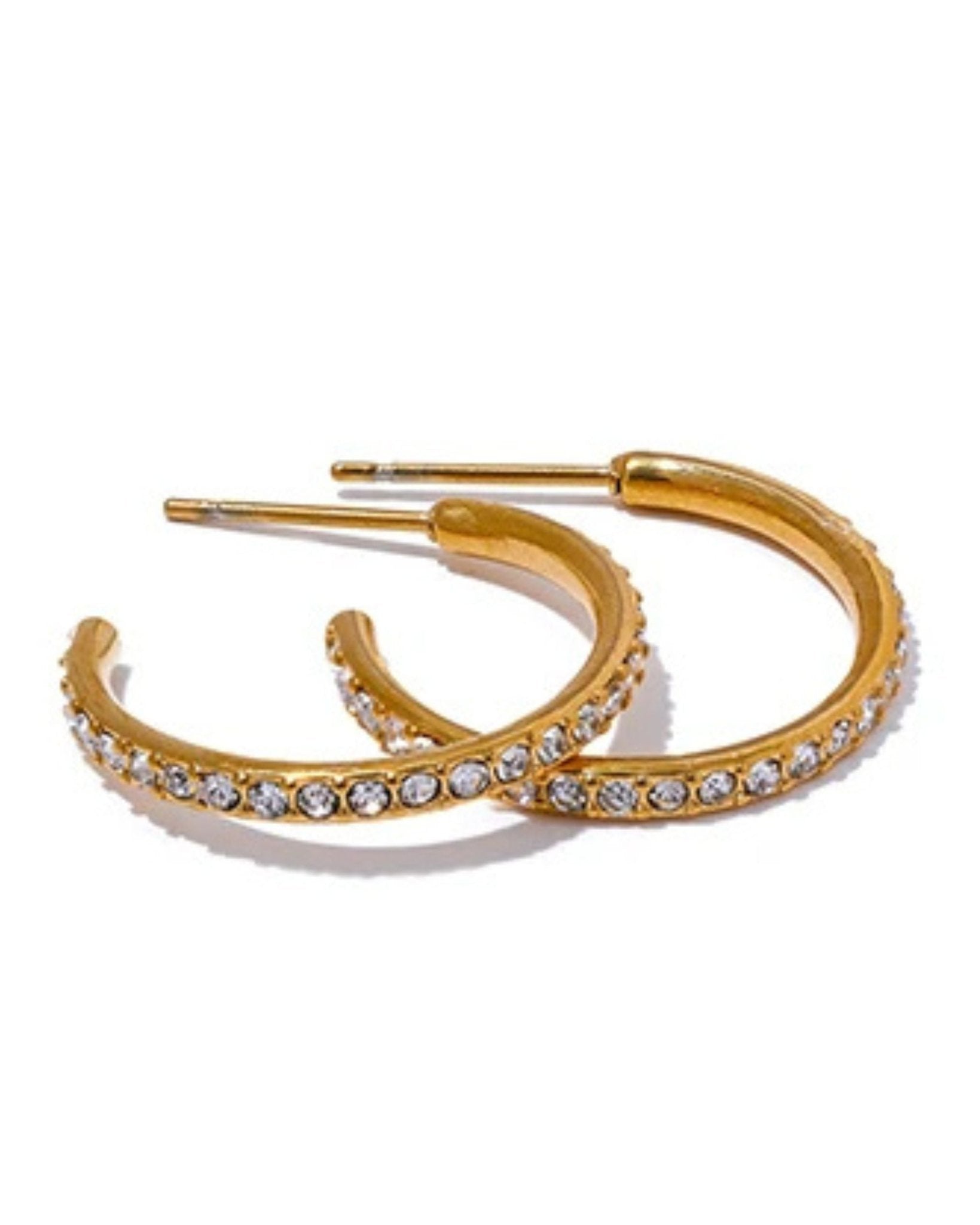 CZ Inlaid Mini Half Hoop Earrings - T. Randall Jewelry