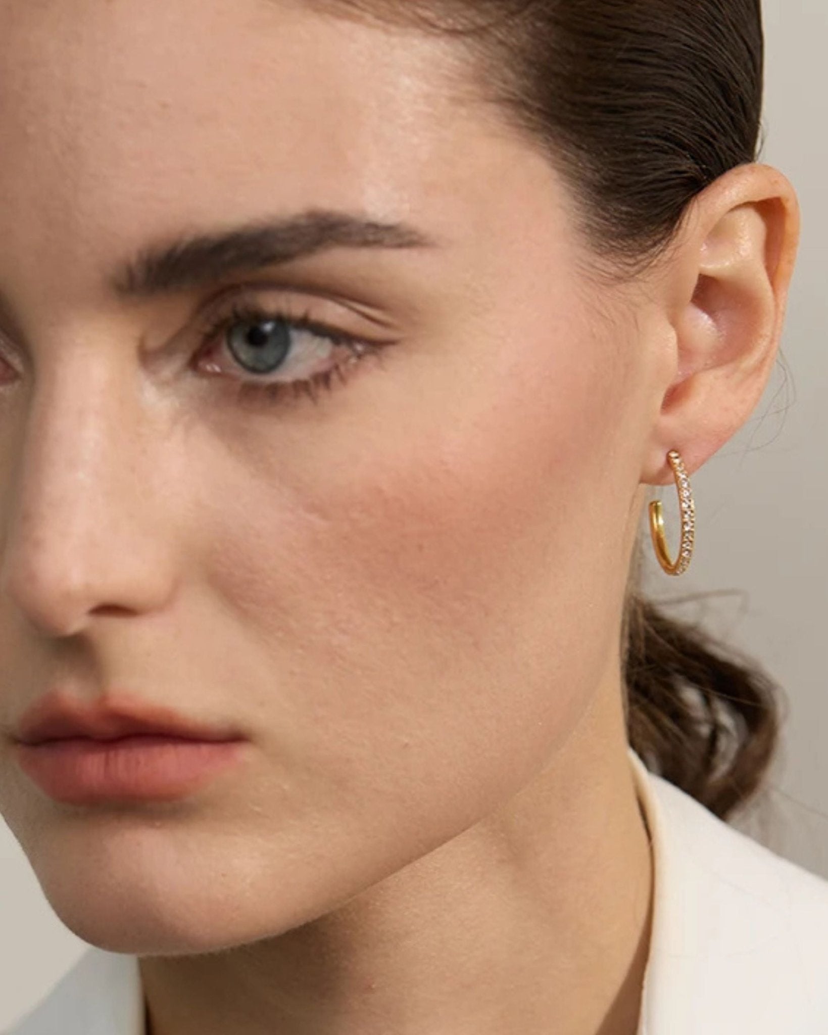 CZ Inlaid Mini Half Hoop Earrings - T. Randall Jewelry