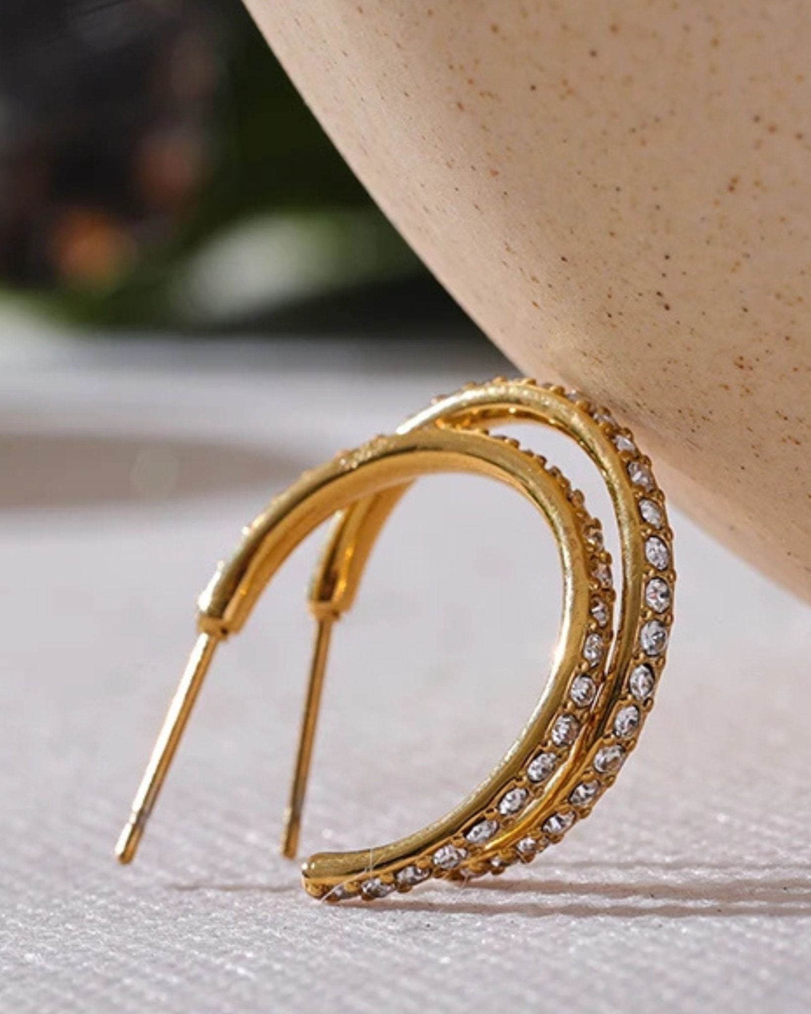 CZ Inlaid Mini Half Hoop Earrings - T. Randall Jewelry