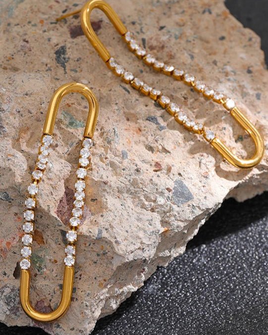 Gold Long Drop Link Earrings - T. Randall Jewelry