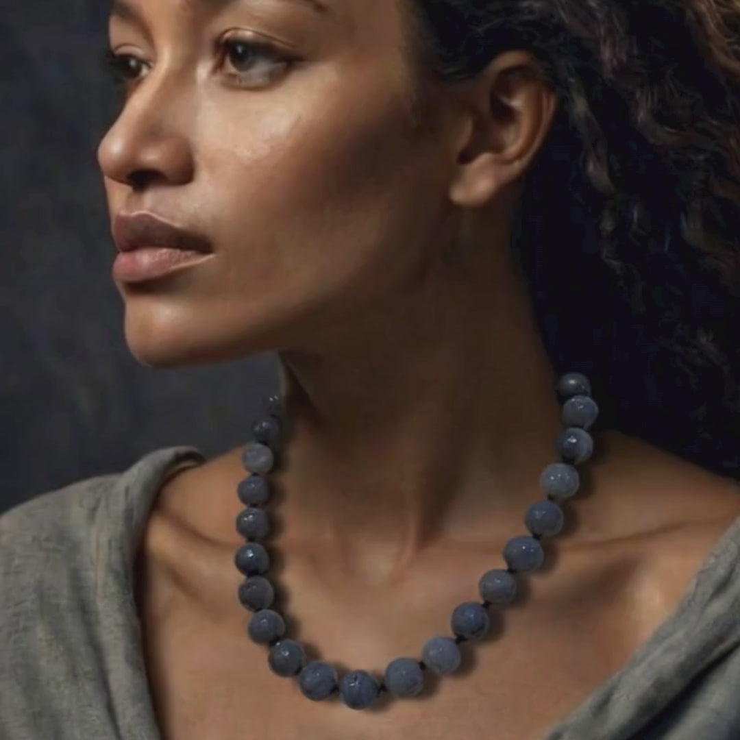 Load video: Faceted Gray Agate Statement Necklace