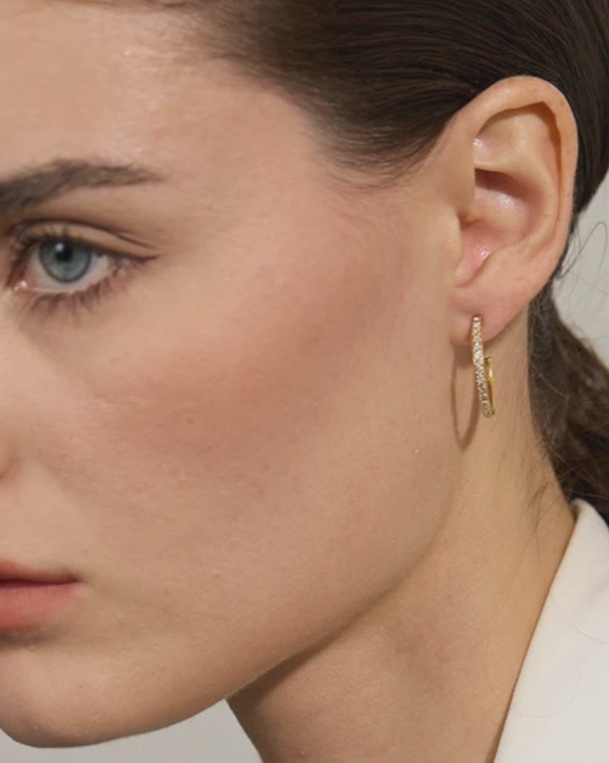 Load video: CZ Inlaid Mini Half Hoop Earrings