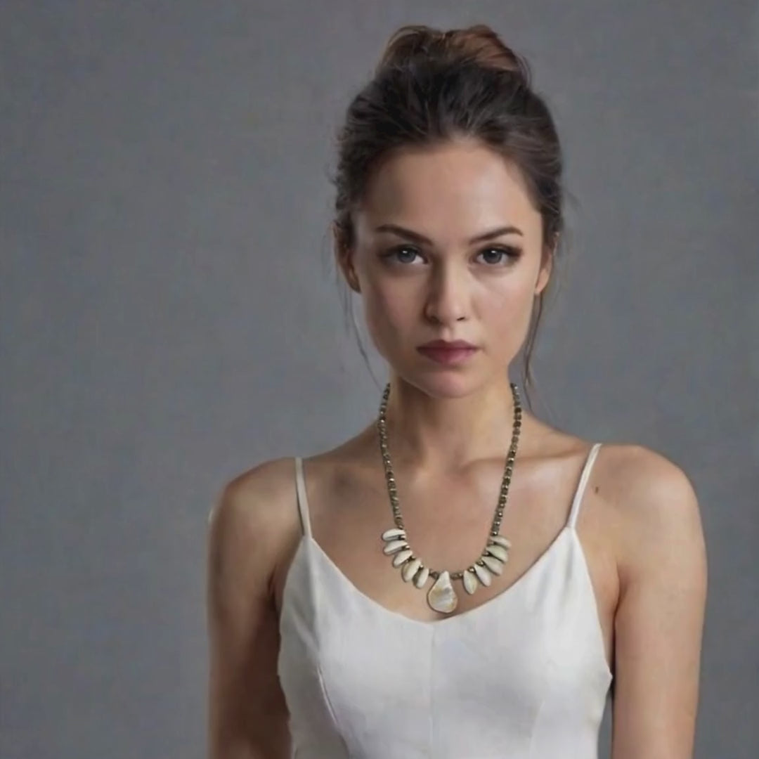 Load video: Labradorite and Shell Statement Necklace