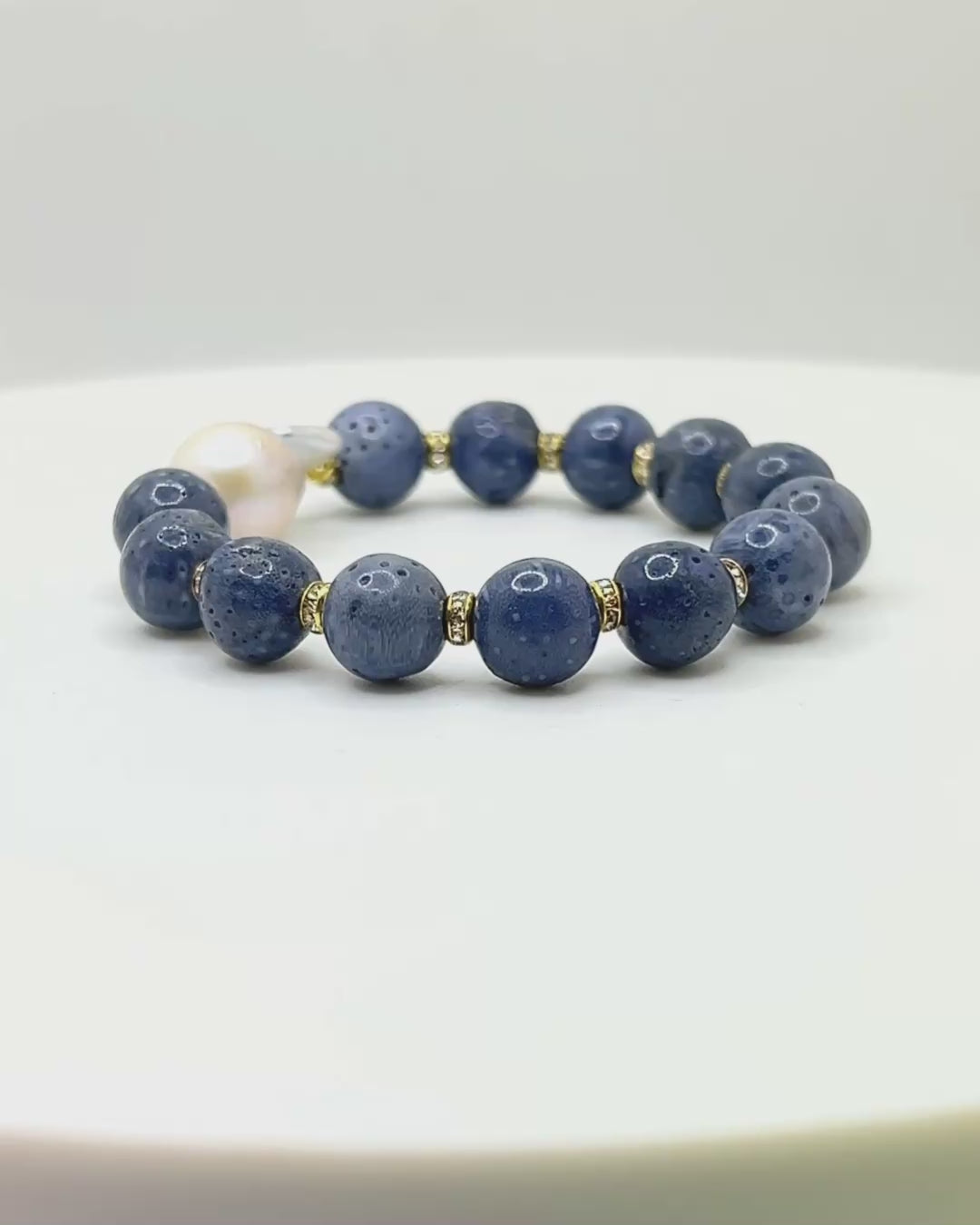 Load video: Blue Sponge Coral Baroque Pearl Stretch Bracelet