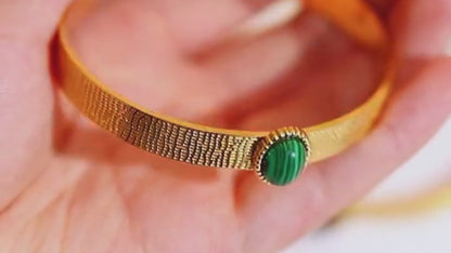 Gold Cuff Malachite Bracelet