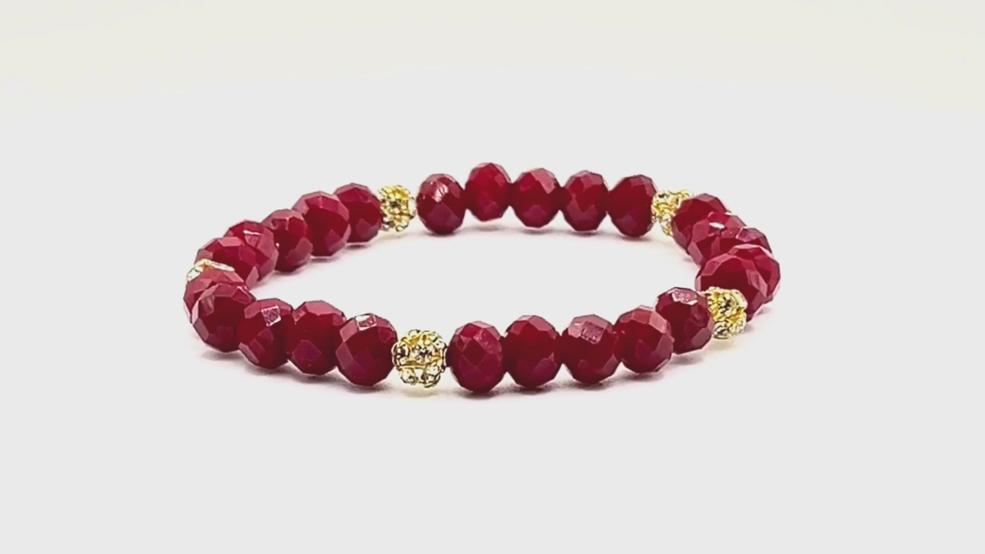 Load video: red crystal gold rhinestone stretch bracelet - T. Randall Jewelry