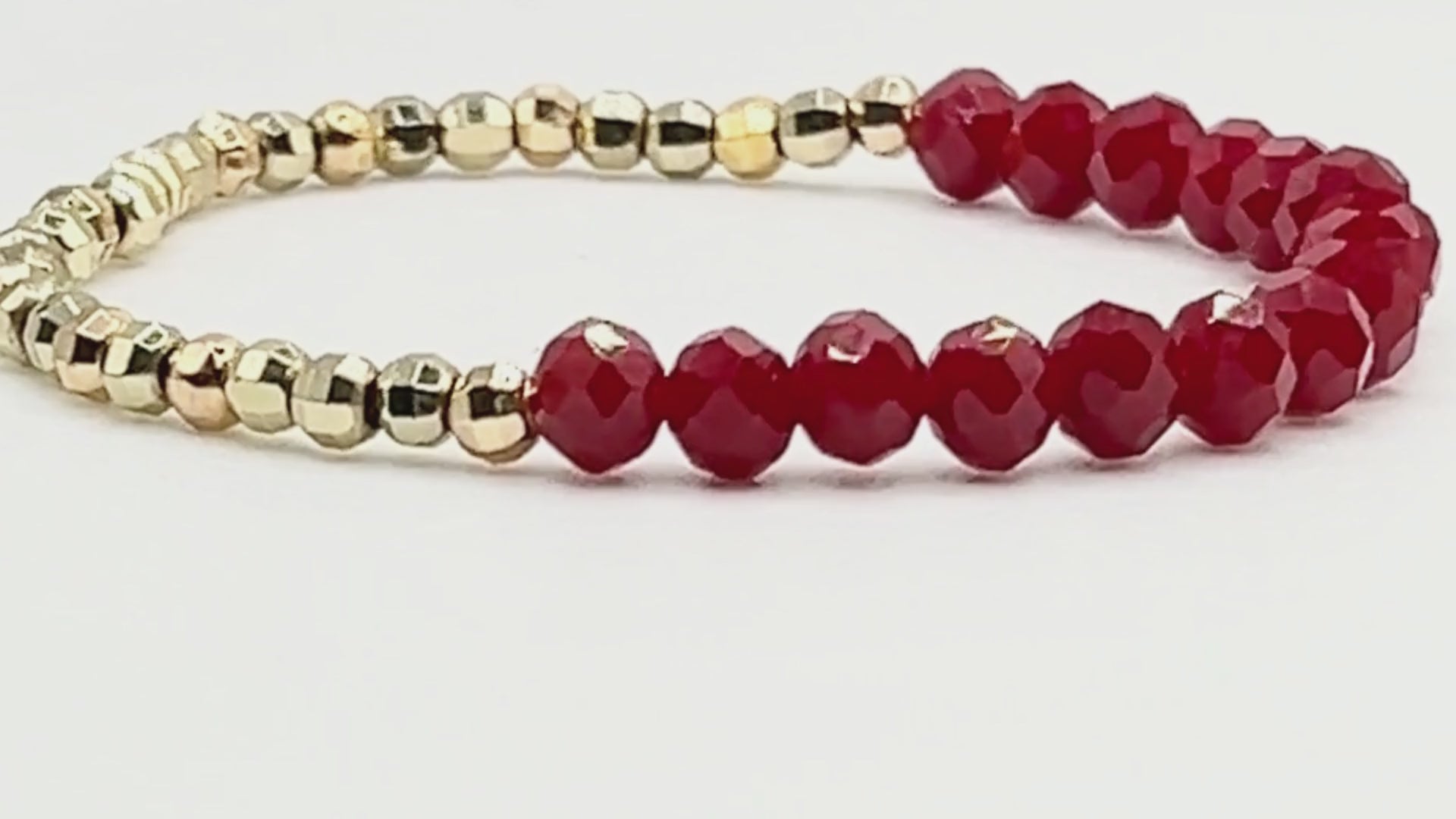 Load video: Red Faceted Crystal Stretch Bracelet