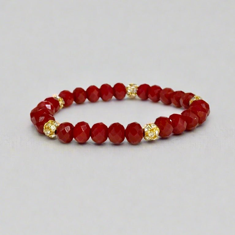 Red Crystal Gold Rhinestone Stretch Bracelet - T. Randall Jewelry