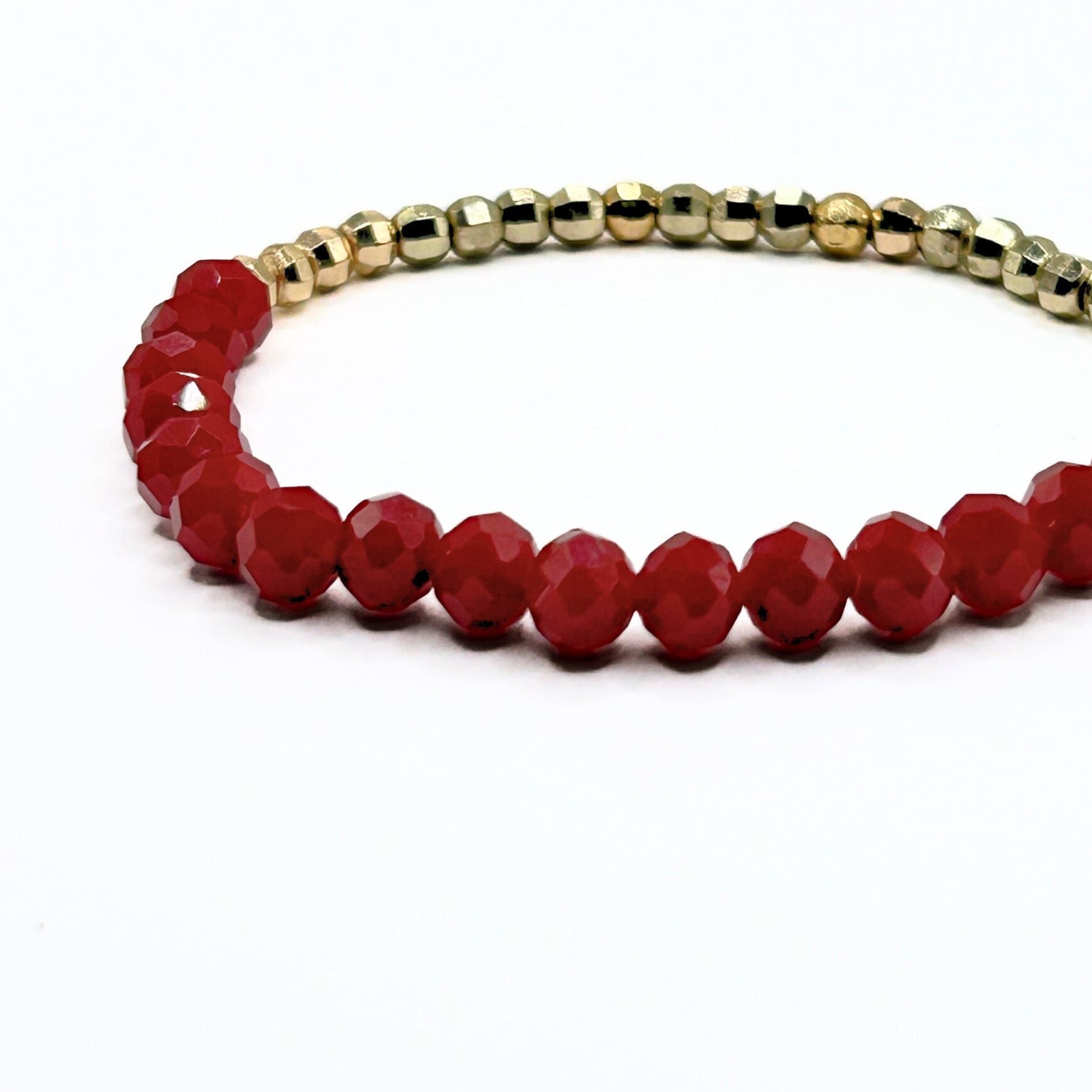 Red Faceted Crystal Stretch Bracelet - T. Randall Jewelry