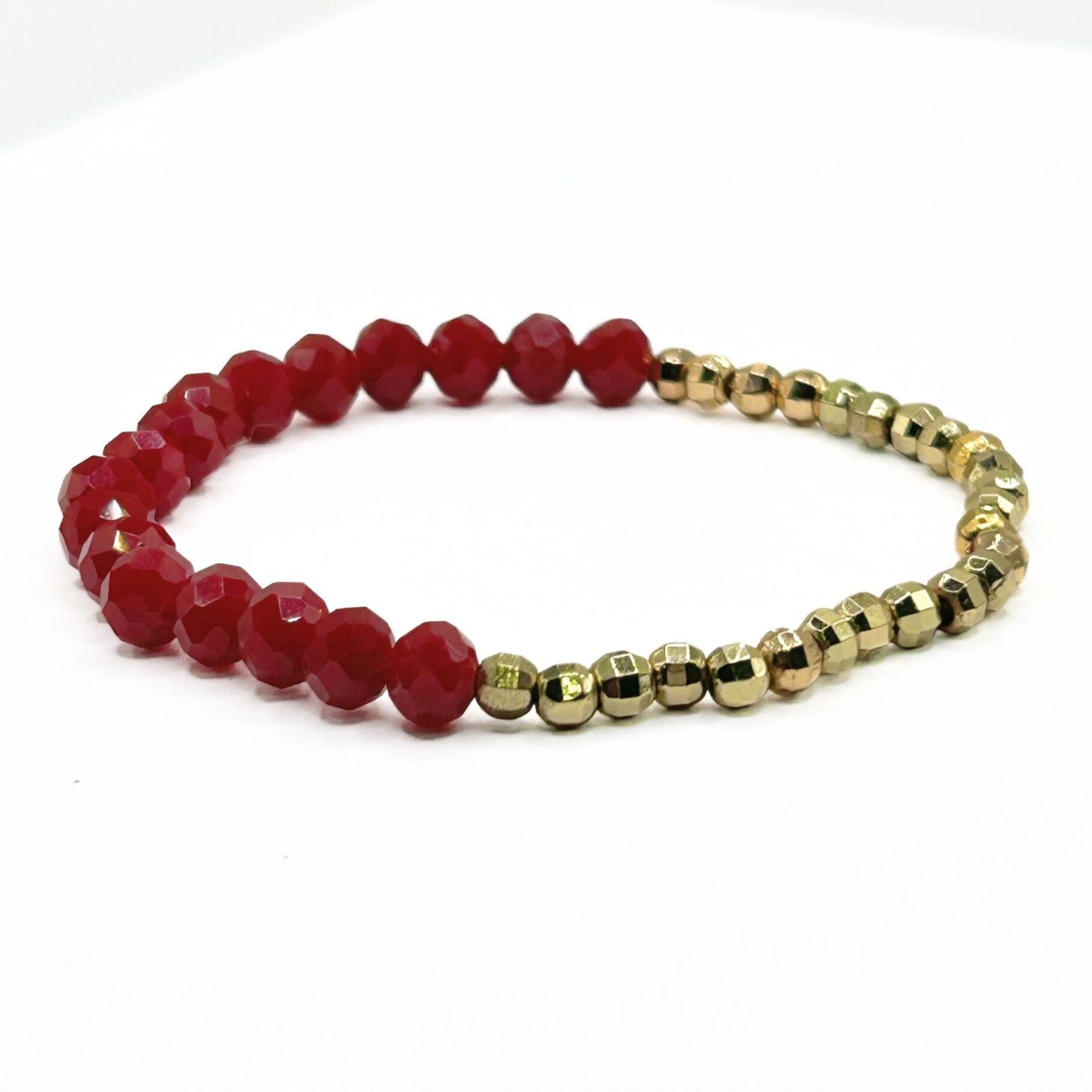Red Faceted Crystal Stretch Bracelet - T. Randall Jewelry