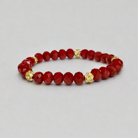 red crystal gold rhinestone stretch bracelet - T. Randall Jewelry