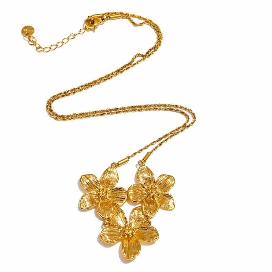 T. Randall Jewelry 18K Gold - Plated Flowers Necklace - Adjustable - 20 Inch - T. Randall Jewelry