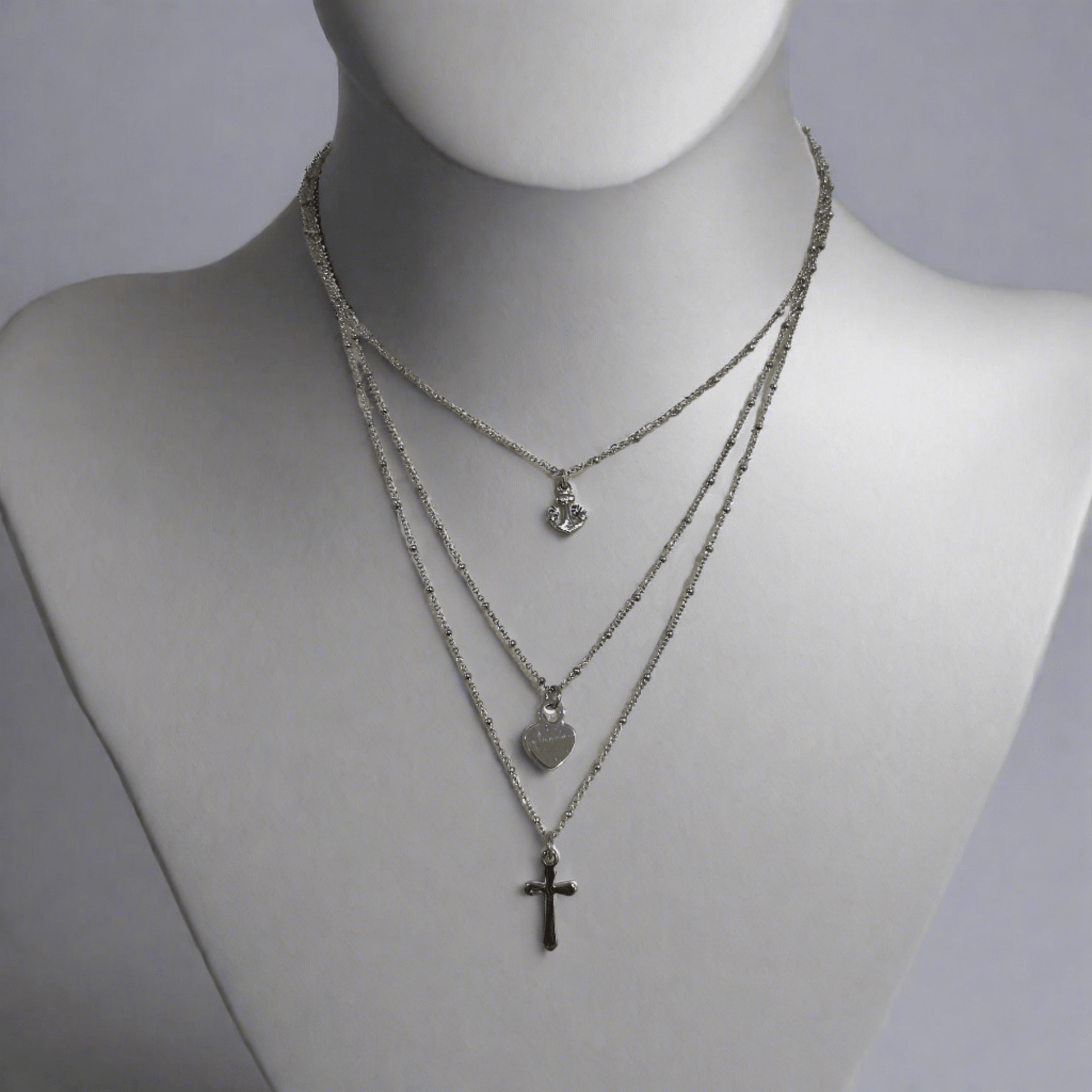 Three Strand Charm Necklace in Rhodium Plated Sterling - T. Randall Jewelry
