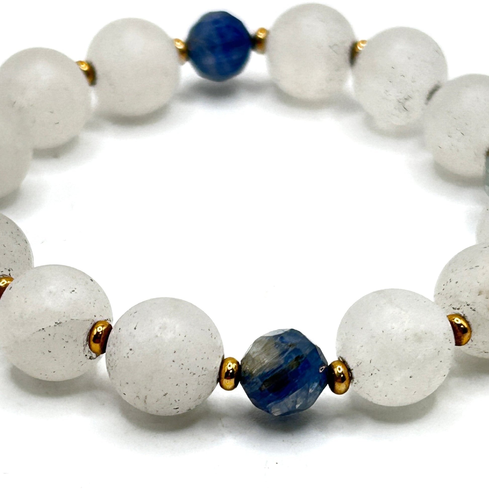 White Agate Blue Kyanite Stretch Bracelet - T. Randall Jewelry