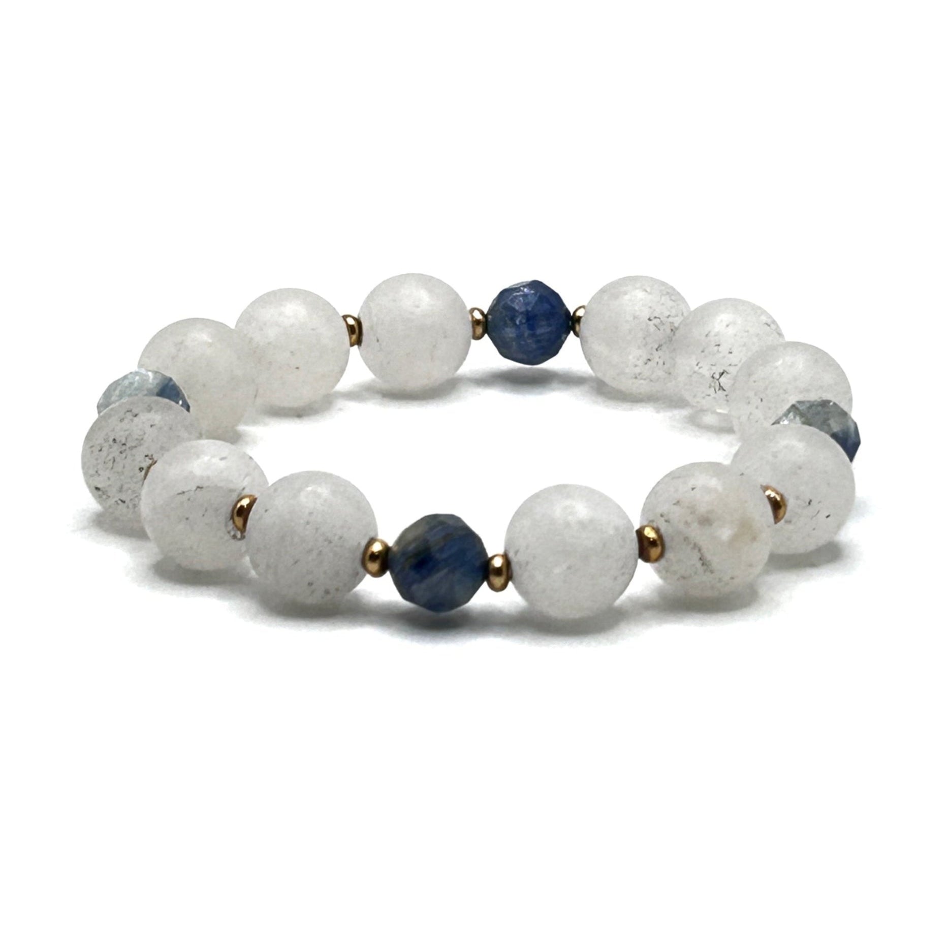 White Agate Blue Kyanite Stretch Bracelet - T. Randall Jewelry