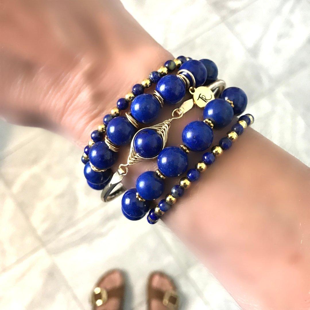 Lapis and Gold Beaded Stretch Bracelet - T. Randall Jewelry