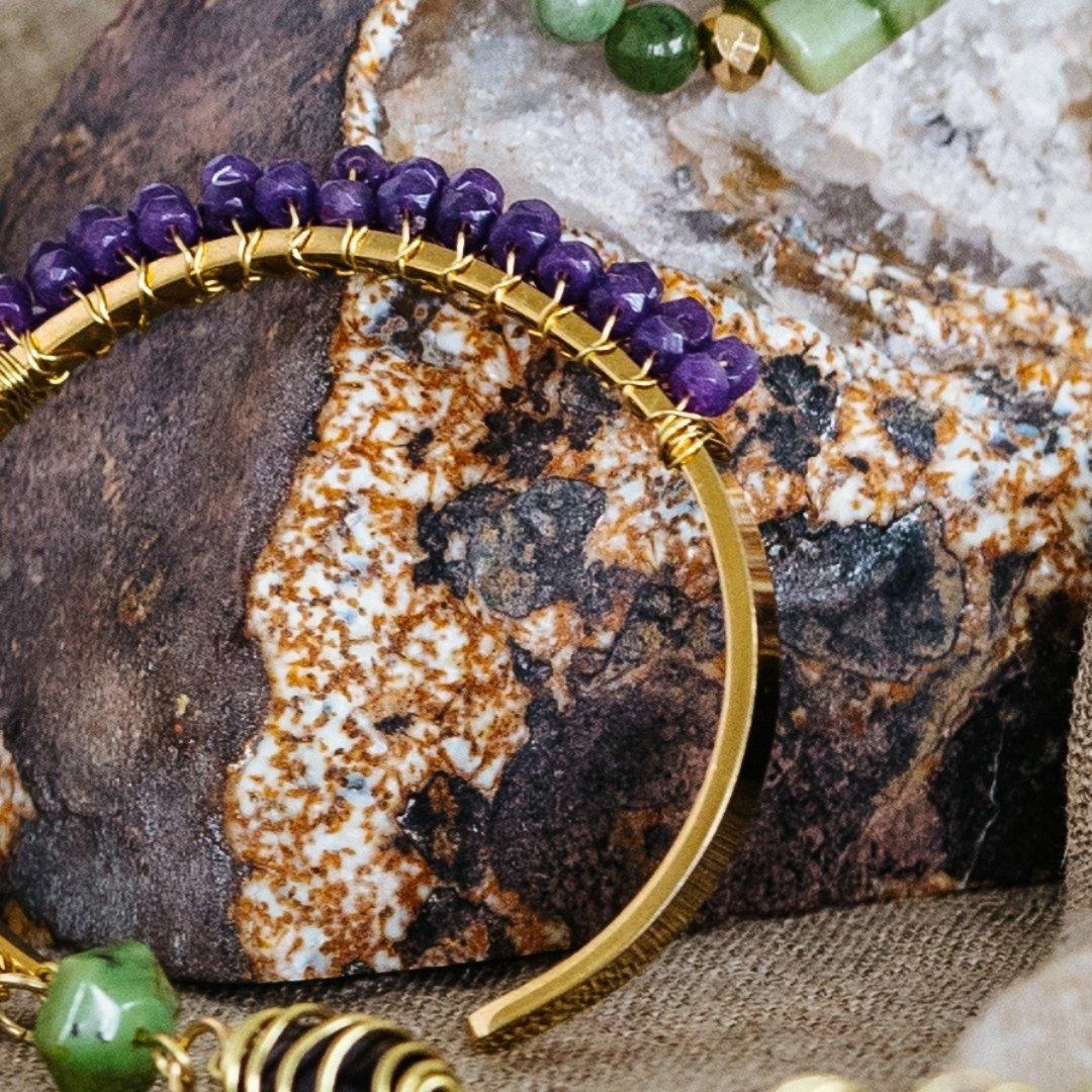 Purple Jade Beaded Cuff Bracelet - T. Randall Jewelry