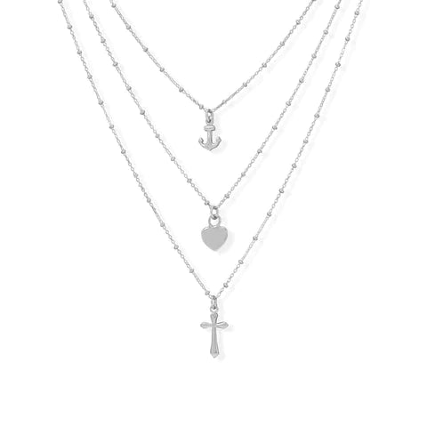 Rhodium Plated Sterling Three Strand Charm Necklace - T. Randall Jewelry