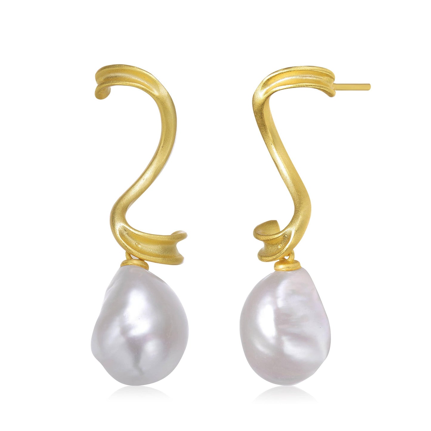 Sterling Silver Gold Plated Drop Pearl Swirl Earrings - T. Randall Jewelry