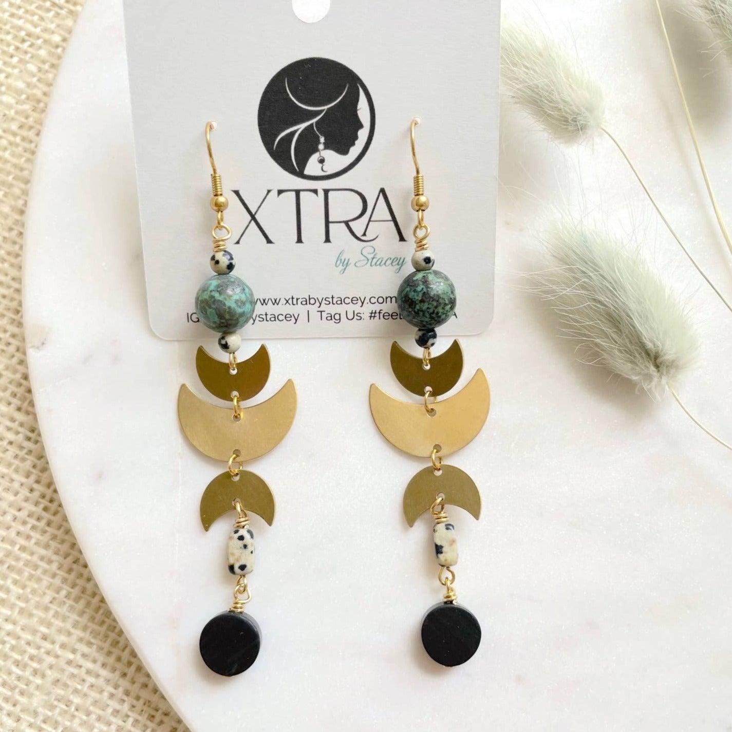 The Urbana Turquoise Brass Moon Phase Earring - T. Randall Jewelry
