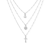 Three Strand Charm Necklace in Rhodium Plated Sterling - T. Randall Jewelry