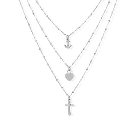 Three Strand Charm Necklace in Rhodium Plated Sterling - T. Randall Jewelry